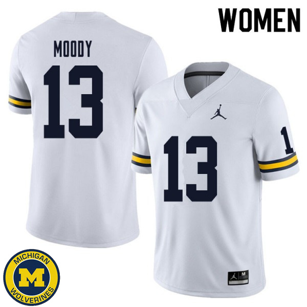 Women's Michigan Wolverines #13 Jake Moody White University Football Jersey